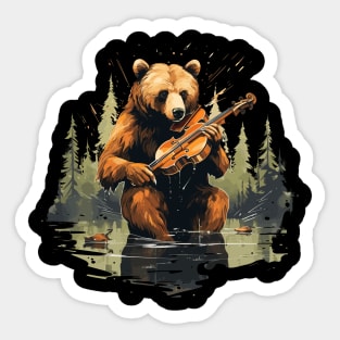 Grizzly Bear playing violin Sticker